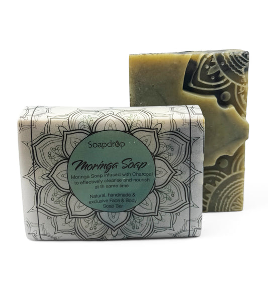 Moringa Soap, Infused with Charcoal to cleanse and nourish, min 180g/6.3oz